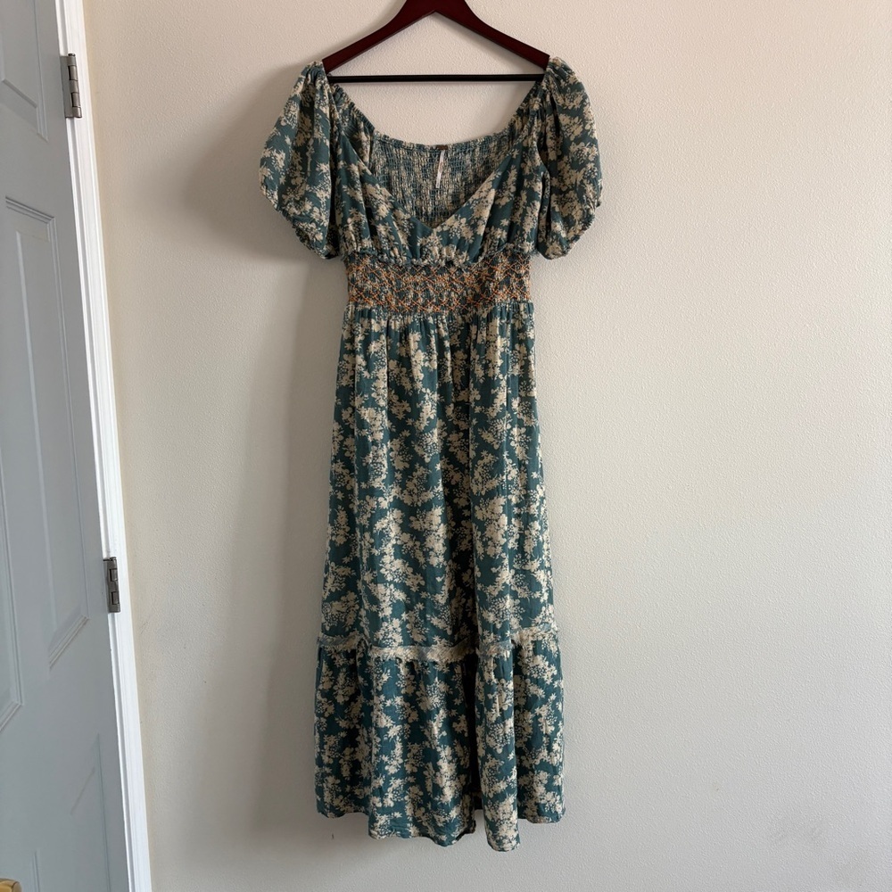 Free people Ellie Floral Print Gauze Dress in Soft Seafoam Womens Sz Small - Picture 6 of 16